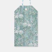 セージ緑の絹のカーテンとフラミンゴスの花 ギフトタグ (裏面)