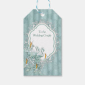 セージ緑の絹のカーテンとフラミンゴスの花 ギフトタグ (正面)