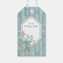 セージ緑の絹のカーテンとフラミンゴスの花 ギフトタグ