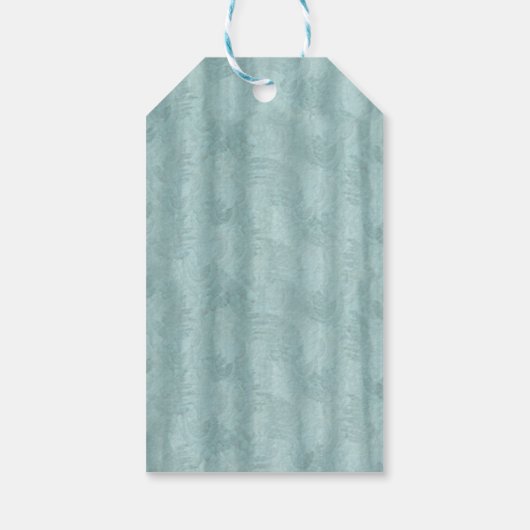 セージ緑の絹のカーテンとフラミンゴスの花 ギフトタグ (裏面)