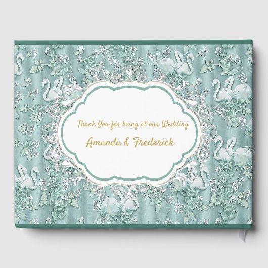 セージ緑の絹のカーテンとフラミンゴスの花 ゲストブック (裏面)