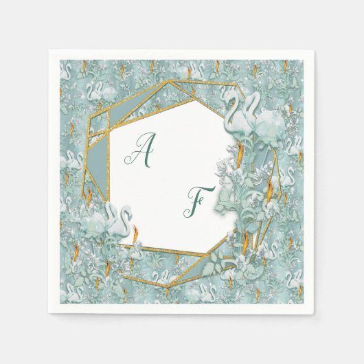 セージ緑の絹のカーテンとフラミンゴスの花 スタンダードカクテルナプキン (正面)