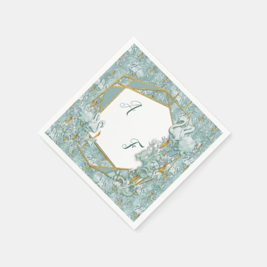 セージ緑の絹のカーテンとフラミンゴスの花 スタンダードカクテルナプキン (角)