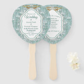 セージ緑の絹のカーテンとフラミンゴスの花 ハンドファン (正面&裏面)