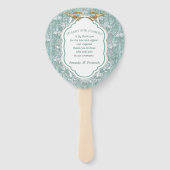 セージ緑の絹のカーテンとフラミンゴスの花 ハンドファン (裏面)