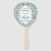 セージ緑の絹のカーテンとフラミンゴスの花 ハンドファン (正面)