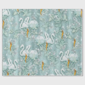 セージ緑の絹のカーテンとフラミンゴスの花 ラッピングペーパー (フラット)