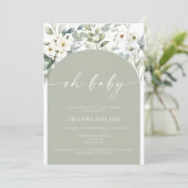 セージ緑の緑ハローベイビーシャワー 招待状 (スタンド正面)