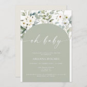セージ緑の緑ハローベイビーシャワー 招待状 (正面/裏面)