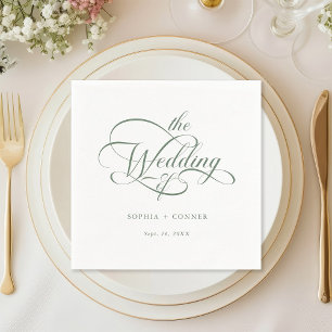 セージ緑の繊細エレガントなスクリプ結婚ト スタンダードカクテルナプキン