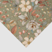 セージ緑の背景を持つゴージャスな花柄 薄葉紙 (詳細)