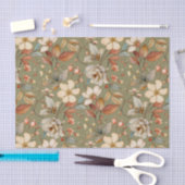 セージ緑の背景を持つゴージャスな花柄 薄葉紙 (クラフト)