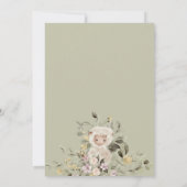 セージ緑の花かわいい羊の子羊 招待状 (裏面)