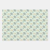 セージ緑の花と金ゴールド ラッピングペーパーシート (正面3)