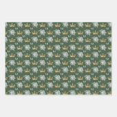 セージ緑の花と金ゴールド ラッピングペーパーシート (正面2)