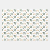 セージ緑の花と金ゴールド ラッピングペーパーシート (正面)