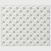 セージ緑の花と金ゴールド ラッピングペーパー (フラット)