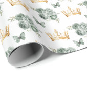 セージ緑の花と金ゴールド ラッピングペーパー (ロールコーナー)