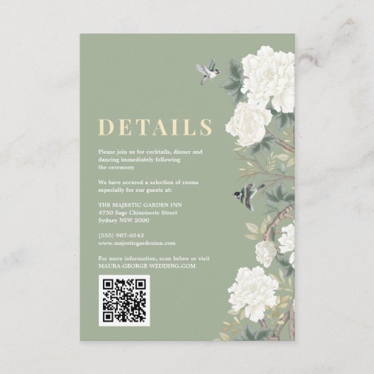 セージ緑の花の結婚詳細 エンクロージャーカード (正面)