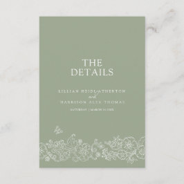 セージ緑の花の蝶結婚の詳細QR エンクロージャーカード