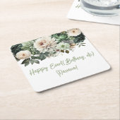 セージ緑の花フローラパーティー スクエアペーパーコースター (アングル)