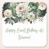 セージ緑の花フローラパーティー スクエアペーパーコースター (正面)