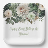 セージ緑の花フローラパーティー ペーパープレート (正面)