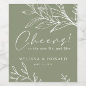 セージ緑の花ボホ結婚ズ ワインラベル (シングルラベル)