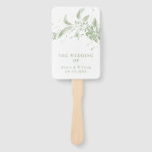 セージ緑の花婚式プログラム付きブランチ ハンドファン (正面)