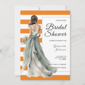 セージ緑の花嫁オレンジストライプブライダルシャワー 招待状 (正面)