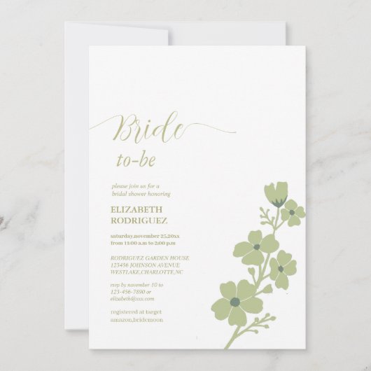 セージ緑の花嫁to beフローラブライダルシャワー 招待状 (正面)