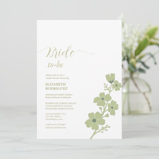 セージ緑の花嫁to beフローラブライダルシャワー 招待状 (スタンド正面)