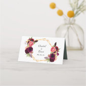 セージ緑の花模様バーガン結婚ディ プレイスカード (正面)