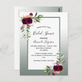 セージ緑の花模様ブライダルシャワー招待 ポストカード (正面/裏面)