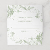 セージ緑の花結婚の配置 プレイスカード (外部開封)
