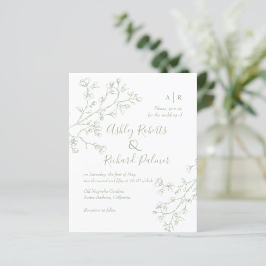 セージ緑の花QRコード結婚式招待状 (スタンド正面)