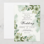 セージ緑の葉のアーチ結婚ーズ 招待状 (正面/裏面)