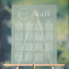 セージ緑の葉のクレストモノグラム結婚の座席 アクリルサイン