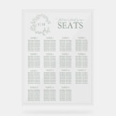 セージ緑の葉のクレストモノグラム結婚の座席 アクリルサイン (正面)