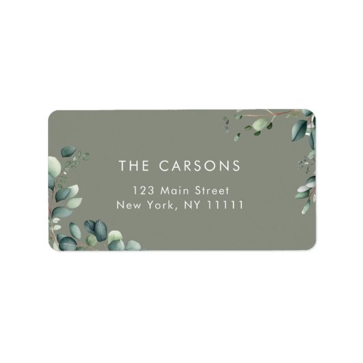 セージ緑の葉の差出人住所ラベル ラベル (正面)