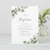 セージ緑の葉モダンの男の子または女の子の洗礼 招待状 (スタンド正面)