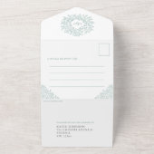 セージ緑の葉白色の写真の食事RSVP QR 結婚's オールインワン招待状 (外側)