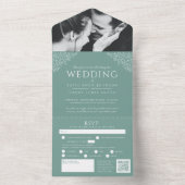 セージ緑の葉白色の写真の食事RSVP QR 結婚's オールインワン招待状 (内側)