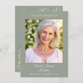 セージ緑の葬儀記念写真祈りの言葉カード (正面/裏面)