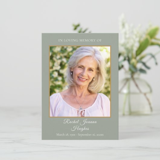 セージ緑の葬儀記念写真祈りの言葉カード (スタンド正面)