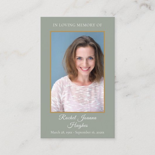 セージ緑の葬儀記念写真祈りの言葉カード 名刺 (正面)