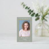 セージ緑の葬儀記念写真祈りの言葉カード 名刺 (スタンド正面)