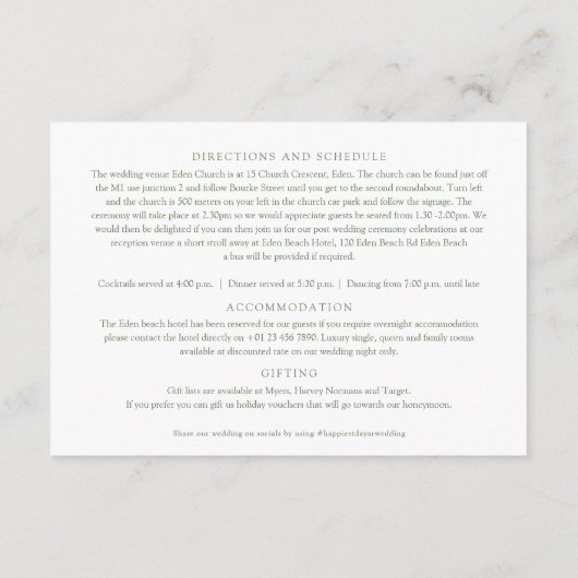 セージ緑の蝶結婚の詳細 エンクロージャーカード (裏面)