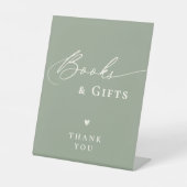 セージ緑の赤ちゃんシャワー台本とギフト 台座サイン (正面)