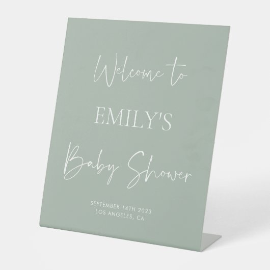 セージ緑の赤ちゃんシャワー歓迎ペデスタルサイン 台座サイン (正面)